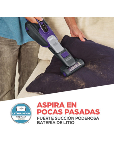 Aspiradora De Mano Black Decker Inalámbrica Para Mascotas 2 Velocidades Recargable Gris-Purpura