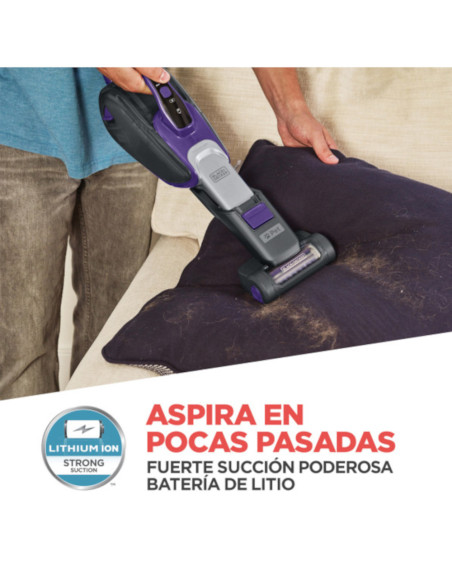 Aspiradora De Mano Black Decker Inalámbrica Para Mascotas 2 Velocidades Recargable Gris-Purpura