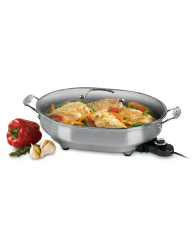 Sarten Eléctrico Cuisinart 1500 W Antiadherente Acero Inox. Ctrl Temperatura Tapa Transparente