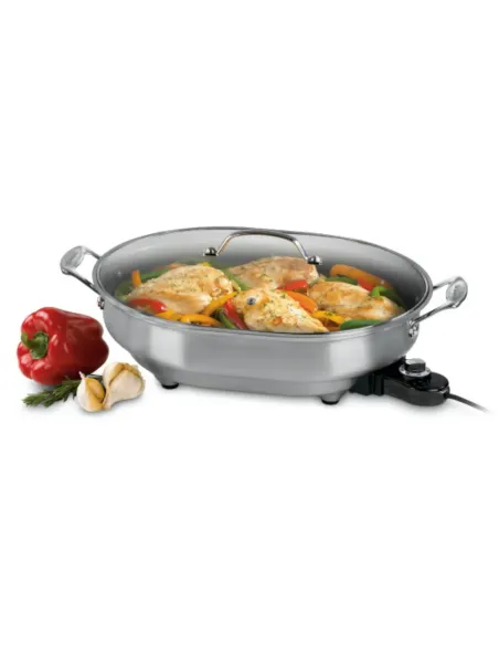Sarten Eléctrico Cuisinart 1500 W Antiadherente Acero Inox. Ctrl Temperatura Tapa Transparente