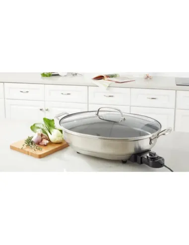 Sarten Eléctrico Cuisinart 1500 W Antiadherente Acero Inox. Ctrl Temperatura Tapa Transparente