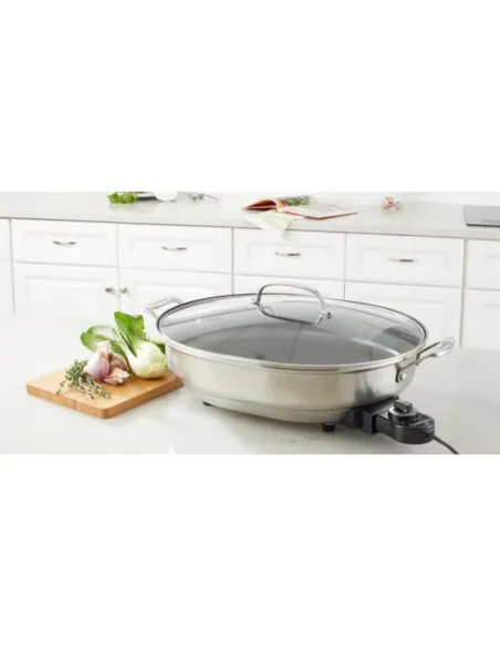 Sarten Eléctrico Cuisinart 1500 W Antiadherente Acero Inox. Ctrl Temperatura Tapa Transparente