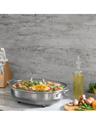 Sarten Eléctrico Cuisinart 1500 W Antiadherente Acero Inox. Ctrl Temperatura Tapa Transparente