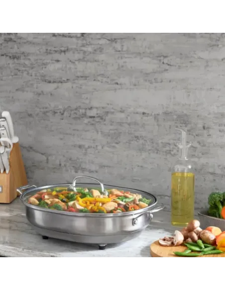 Sarten Eléctrico Cuisinart 1500 W Antiadherente Acero Inox. Ctrl Temperatura Tapa Transparente