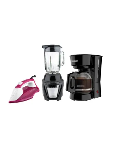 Combo Black Decker Plancha Ir1850, Cafetera Cm0916B, Licuadora Bl0876-1Bdla