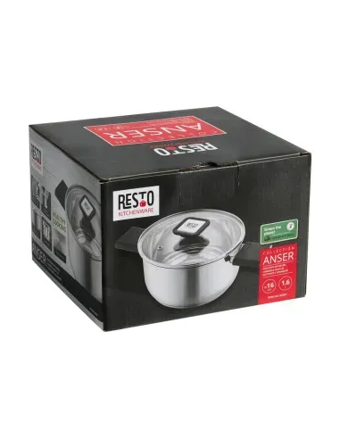 Olla Resto 1.6 L Asas Plegables-Tapa Vidrio Templado 16 cm Induccion Acero Inox