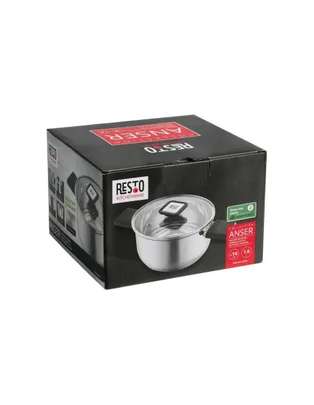 Olla Resto 1.6 L Asas Plegables-Tapa Vidrio Templado 16 cm Induccion Acero Inox