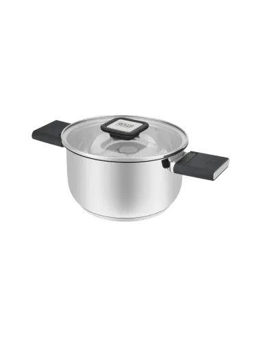 Olla Resto 1.6 L Asas Plegables-Tapa Vidrio Templado 16 cm Induccion Acero Inox