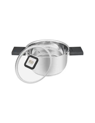 Olla Resto 1.6 L Asas Plegables-Tapa Vidrio Templado 16 cm Induccion Acero Inox