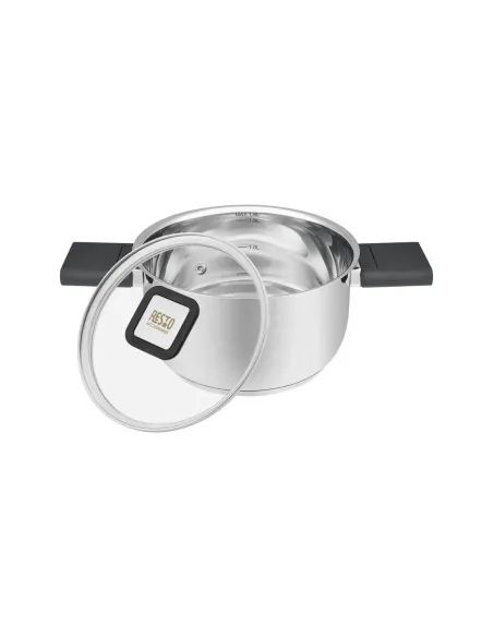 Olla Resto 1.6 L Asas Plegables-Tapa Vidrio Templado 16 cm Induccion Acero Inox