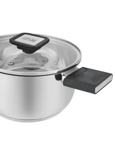 Olla Resto 1.6 L Asas Plegables-Tapa Vidrio Templado 16 cm Induccion Acero Inox