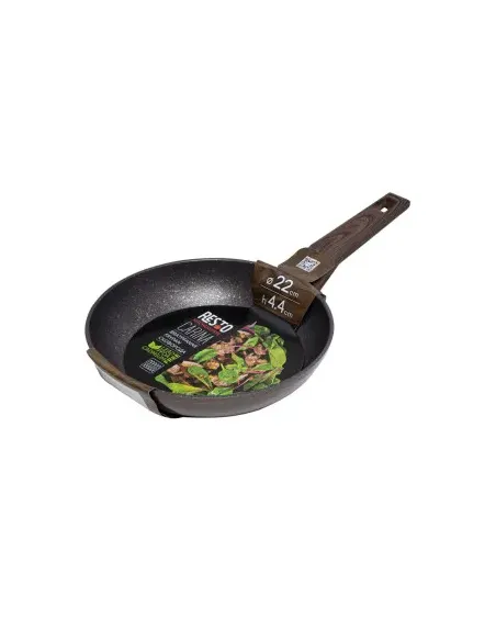 Sarten Resto Antiadh. De Marmol 22 cm Ancho 4.4 cm Alto Aluminio Forjado-Mango Madera Todo Tipo De Cocina Negro