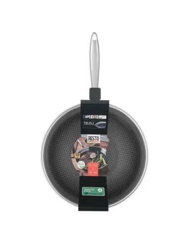 Wok Resto Antiadh. 28 cm Ancho 7.5 cm Ancho Inox Induccion Mango Ergonómico