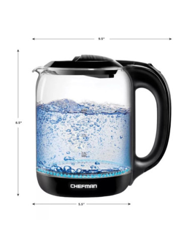 Tetera Eléctrica Chefman Inalámbrica 1 7 L Luz LED Jarra De Cristal Negro