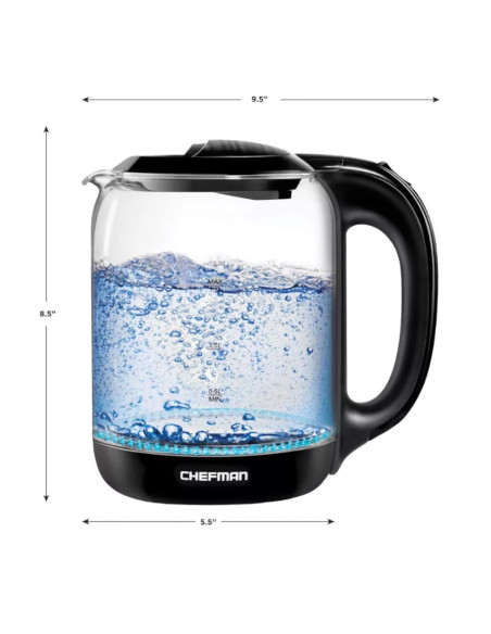 Tetera Eléctrica Chefman Inalámbrica 1 7 L Luz LED Jarra De Cristal Negro