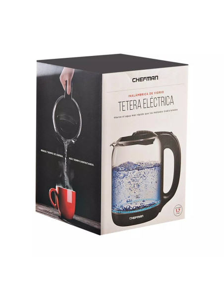Tetera Eléctrica Chefman Inalámbrica 1 7 L Luz LED Jarra De Cristal Negro