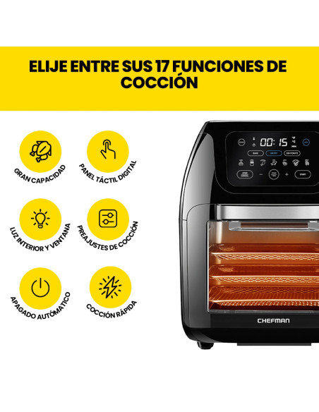 Freidora De Aire Chefman Con Horno 10 L Pantalla Touch 1700 W Apagado Aut Negro